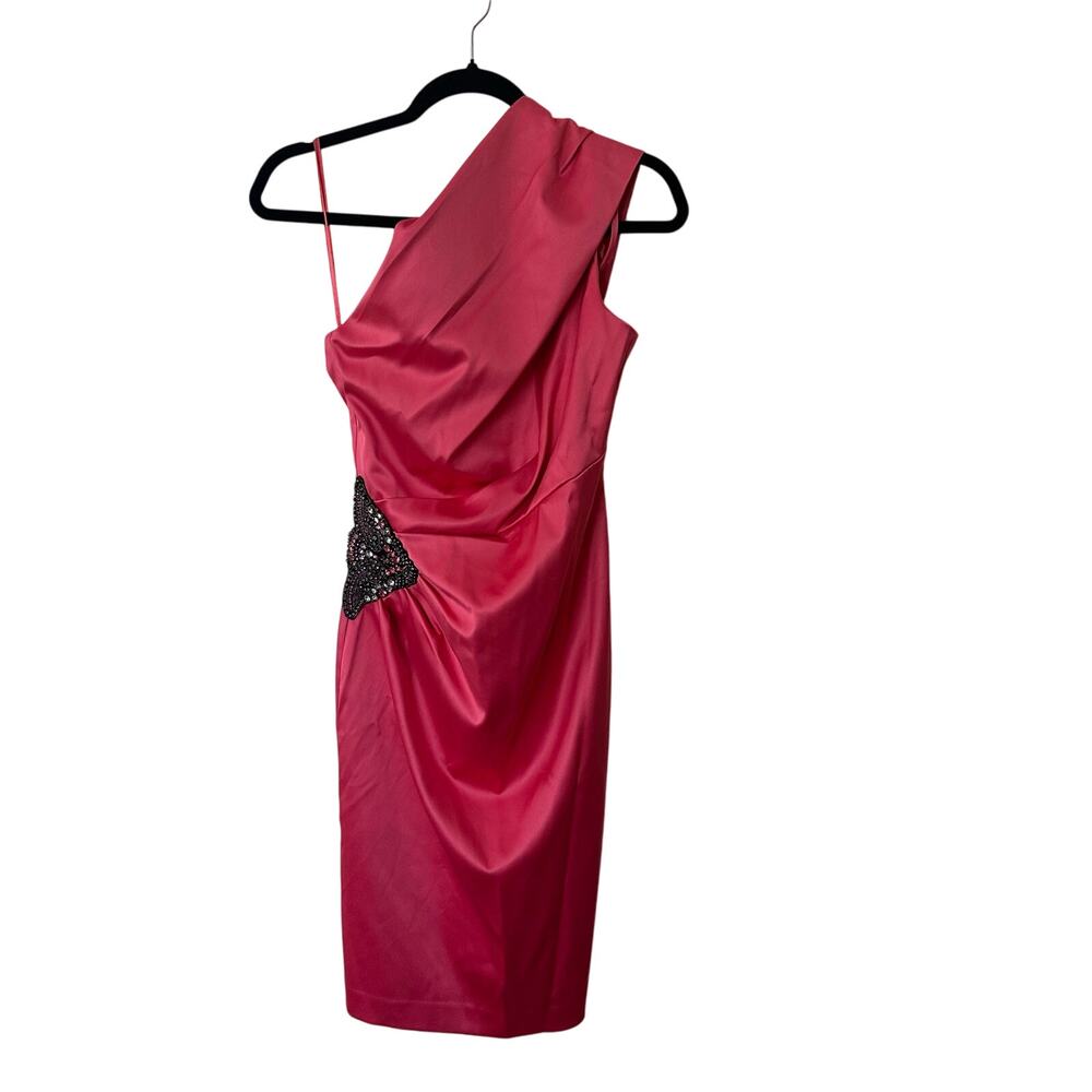Eliza J Bejeweled Ruched One Sleeve Dress Size 2